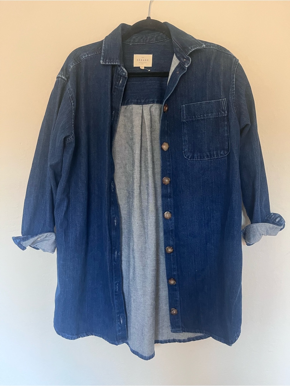 Sezane Indigo Denim Shirt Dress